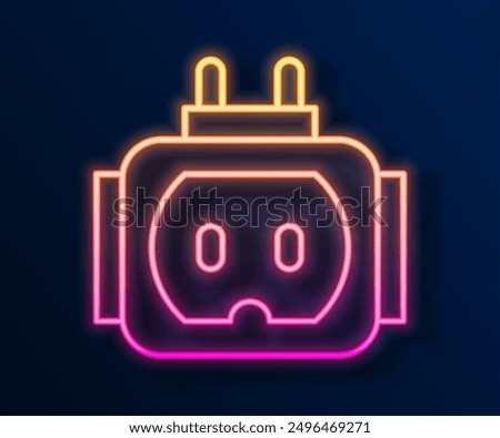 Glowing neon line Tee plug electric with clipping path icon isolated on black background.  Vector