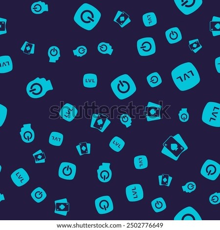 Set Power button, Level game,  and Playing cards on seamless pattern. Vector