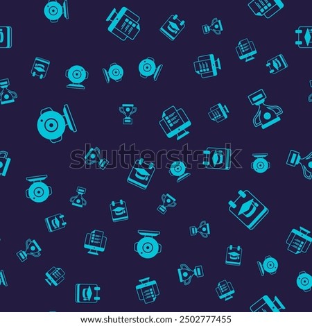 Set Web camera, Award cup, Online quiz, test, survey and education on seamless pattern. Vector