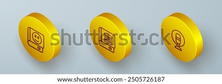 Set Isometric line Book, Law book and Microphone icon. Vector