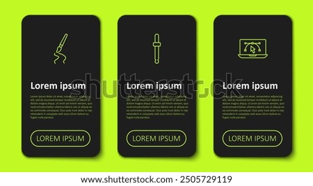 Set line Paint brush, Eyedropper color picker palette and Computer with design program. Business infographic template. Vector