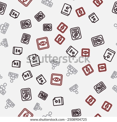 Set line Scenario, CD disk award in frame, Actor star and Rating movie on seamless pattern. Vector