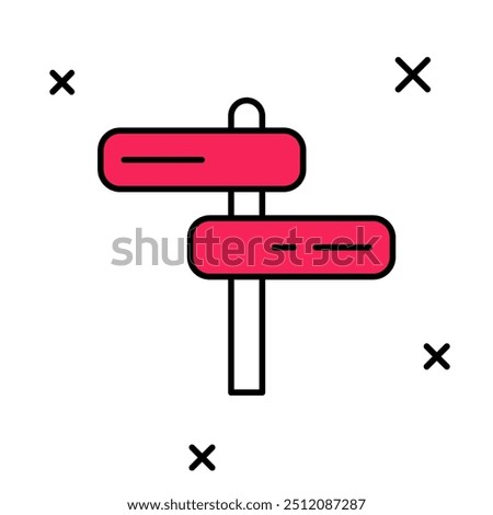 Filled outline Road traffic sign. Signpost icon isolated on white background. Pointer symbol. Isolated street information sign. Direction sign.  Vector