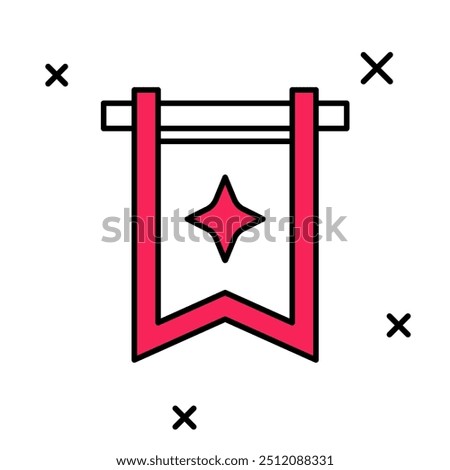 Filled outline Medieval flag icon isolated on white background. Country, state, or territory ruled by a king or queen.  Vector