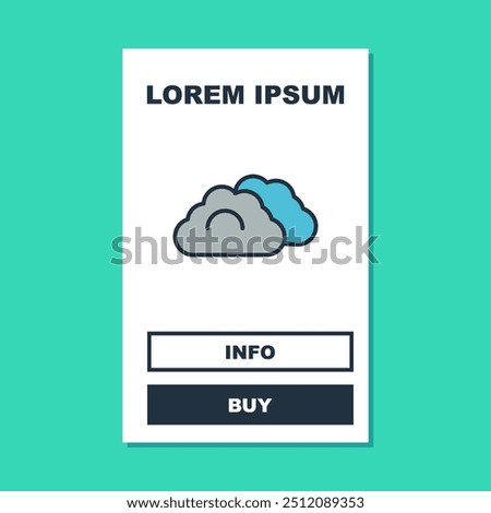 Filled outline Cloudy weather icon isolated on turquoise background.  Vector