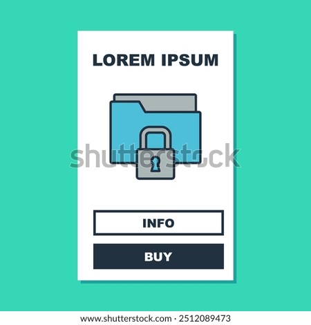 Filled outline Folder and lock icon isolated on turquoise background. Closed folder and padlock. Security, safety, protection concept.  Vector