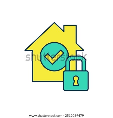 Filled outline House under protection icon isolated on white background. Home and lock. Protection, safety, security, protect, defense concept.  Vector