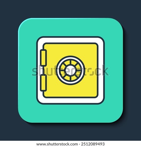 Filled outline Safe icon isolated on blue background. The door safe a bank vault with a combination lock. Reliable Data Protection. Turquoise square button. Vector