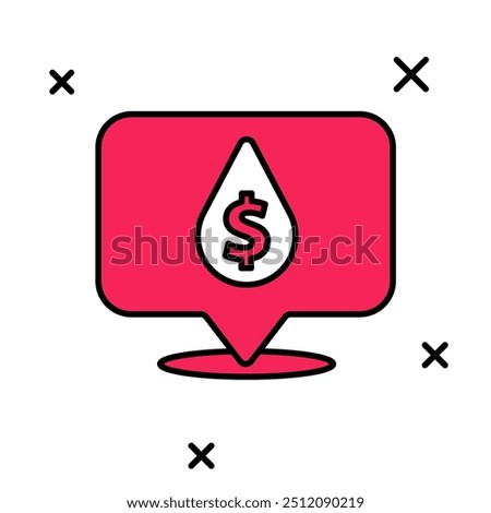 Filled outline Oil drop with dollar symbol icon isolated on white background. Oil price. Oil and petroleum industry.  Vector