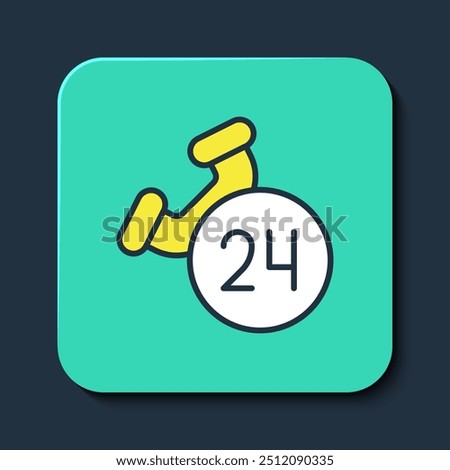 Filled outline Telephone 24 hours support icon isolated on blue background. All-day customer support call-center. Full time call services. Turquoise square button. Vector