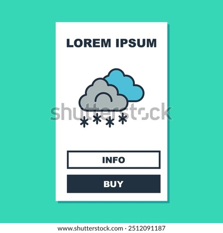 Filled outline Cloud with snow icon isolated on turquoise background. Cloud with snowflakes. Single weather icon. Snowing sign.  Vector