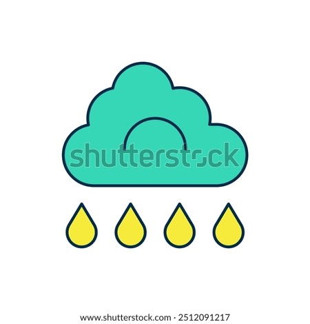 Filled outline Cloud with rain icon isolated on white background. Rain cloud precipitation with rain drops.  Vector