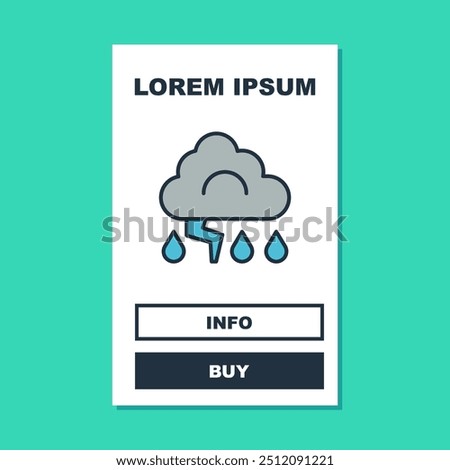 Filled outline Storm icon isolated on turquoise background. Cloud and lightning sign. Weather icon of storm.  Vector