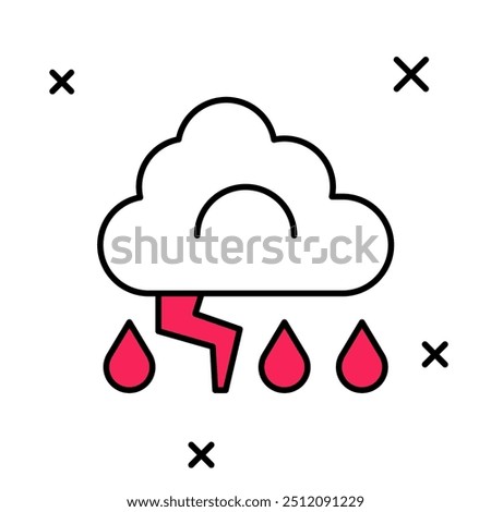 Filled outline Storm icon isolated on white background. Cloud and lightning sign. Weather icon of storm.  Vector