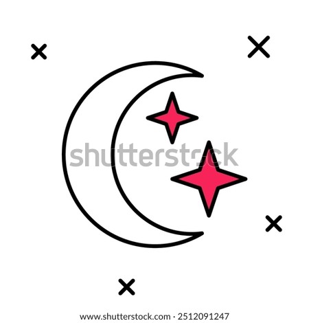 Filled outline Moon and stars icon isolated on white background. Cloudy night sign. Sleep dreams symbol. Full moon. Night or bed time sign.  Vector