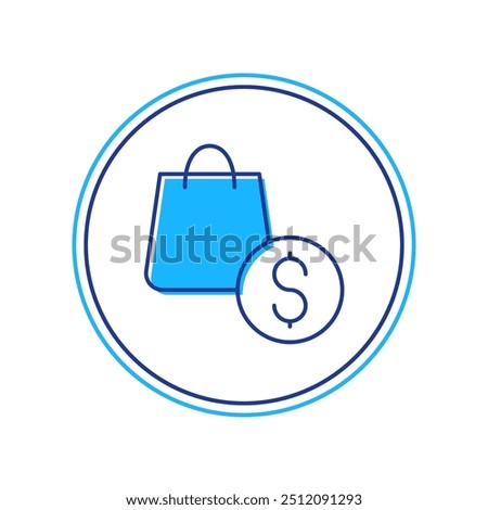 Filled outline Shopping bag and dollar icon isolated on white background. Handbag sign. Woman bag icon. Female handbag sign.  Vector