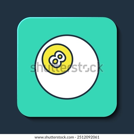 Filled outline Billiard pool snooker ball with number 8 icon isolated on blue background. Turquoise square button. Vector