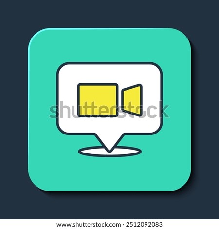 Filled outline Video chat conference icon isolated on blue background. Online meeting work form home. Remote project management. Turquoise square button. Vector