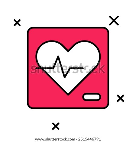 Filled outline Heart rate icon isolated on white background. Heartbeat sign. Heart pulse icon. Cardiogram icon.  Vector