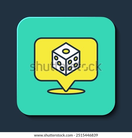 Filled outline Game dice icon isolated on blue background. Casino gambling. Turquoise square button. Vector