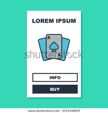 Filled outline Playing cards icon isolated on turquoise background. Casino gambling.  Vector