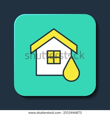 Filled outline House flood icon isolated on blue background. Home flooding under water. Insurance concept. Security, safety, protection, protect concept. Turquoise square button. Vector