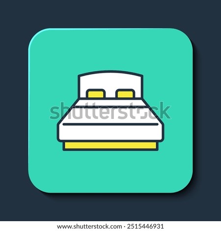 Filled outline Big bed for two or one person icon isolated on blue background. Turquoise square button. Vector