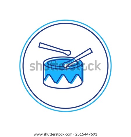 Filled outline Drum with drum sticks icon isolated on white background. Music sign. Musical instrument symbol.  Vector