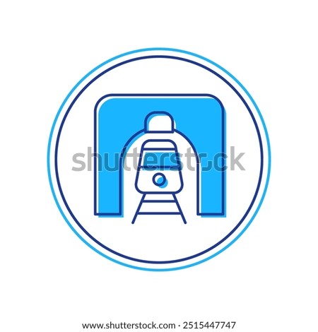 Filled outline Train in railway tunnel icon isolated on white background. Railroad tunnel.  Vector