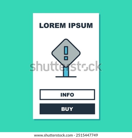 Filled outline Exclamation mark in square frame icon isolated on turquoise background. Hazard warning sign, careful, attention, danger warning important sign.  Vector