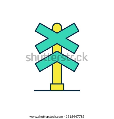 Filled outline Railroad crossing icon isolated on white background. Railway sign.  Vector