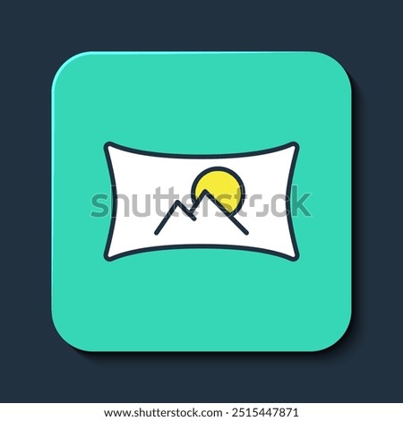 Filled outline Wide angle picture icon isolated on blue background. Panorama view. Turquoise square button. Vector