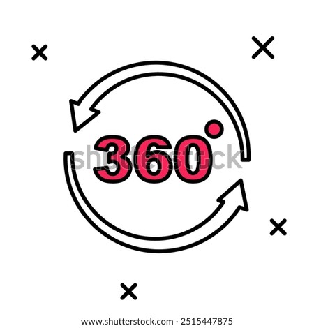 Filled outline 360 degree view icon isolated on white background. Virtual reality. Angle 360 degree camera. Panorama photo.  Vector