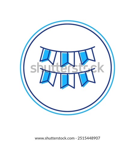 Filled outline Carnival garland with flags icon isolated on white background. Party pennants for birthday celebration, festival decoration.  Vector