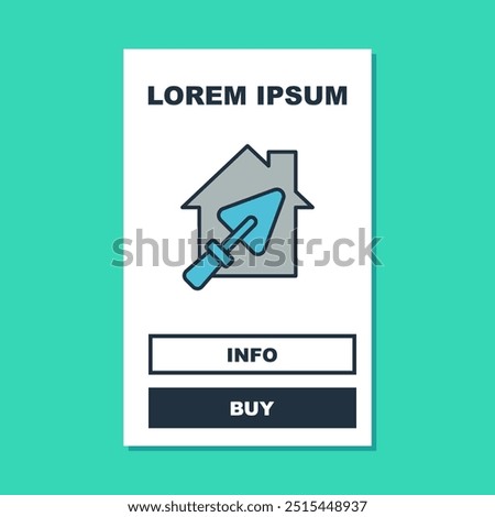 Filled outline House or home with trowel icon isolated on turquoise background. Adjusting, service, setting, maintenance, repair, fixing.  Vector