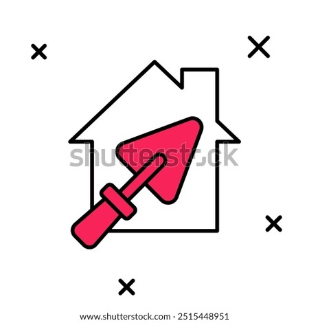 Filled outline House or home with trowel icon isolated on white background. Adjusting, service, setting, maintenance, repair, fixing.  Vector