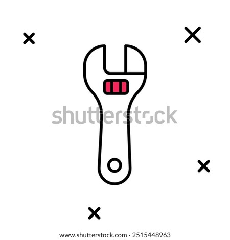 Filled outline Adjustable wrench icon isolated on white background.  Vector