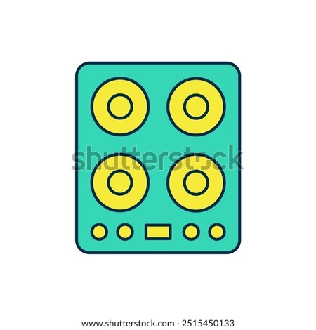 Filled outline Gas stove icon isolated on white background. Cooktop sign. Hob with four circle burners.  Vector