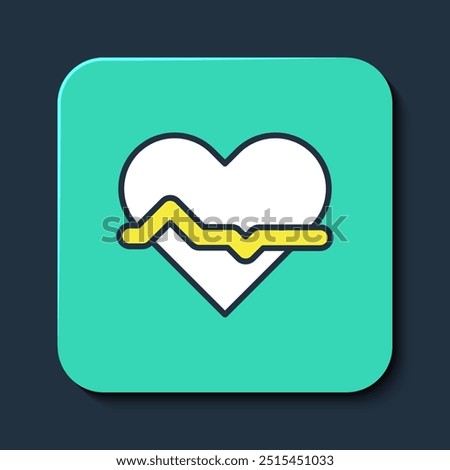 Filled outline Heart rate icon isolated on blue background. Heartbeat sign. Heart pulse icon. Cardiogram icon. Turquoise square button. Vector