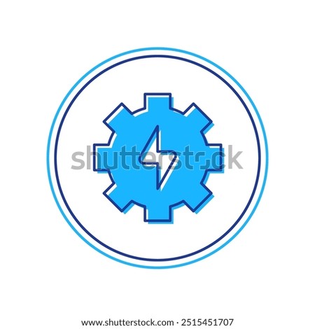 Filled outline Gear and lightning icon isolated on white background. Electric power. Lightning bolt sign.  Vector