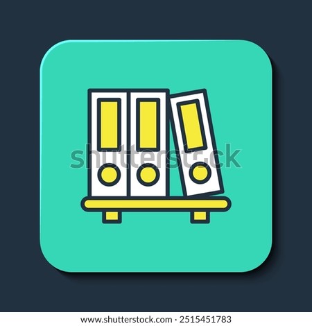 Filled outline Office folders with papers and documents icon isolated on blue background. Office binders. Archives folder sign. Turquoise square button. Vector