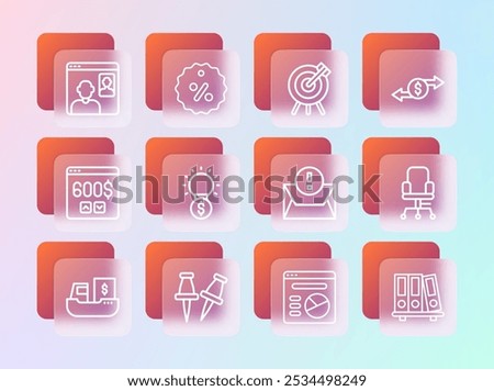 Set line Money exchange, Push pin, Envelope, Pie chart infographic, Light bulb with dollar, Target financial goal, Video chat conference and Discount percent tag icon. Vector