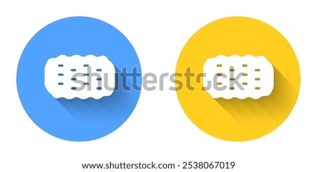 White Sponge icon isolated with long shadow background. Wisp of bast for washing dishes. Cleaning service logo. Circle button. Vector