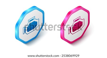 Isometric Check engine icon isolated on white background. Hexagon button. Vector