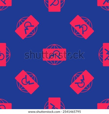 Red Wide angle picture icon isolated seamless pattern on blue background. Panorama view.  Vector