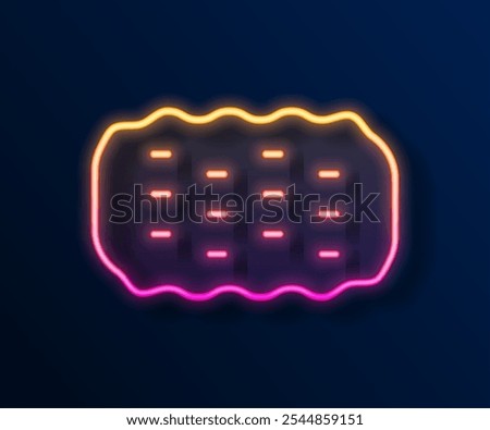 Glowing neon line Sponge icon isolated on black background. Wisp of bast for washing dishes. Cleaning service logo.  Vector