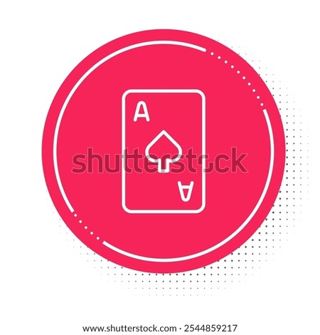 White line Playing card with spades symbol icon isolated on white background. Casino gambling. Red circle button. Vector