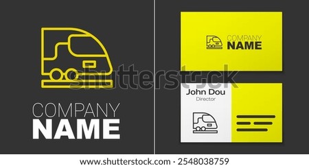 Logotype line High-speed train icon isolated on grey background. Railroad travel and railway tourism. Subway or metro streamlined fast train transport. Logo design template element. Vector