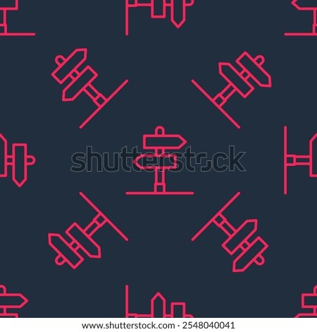 Red line Road traffic sign. Signpost icon isolated seamless pattern on black background. Pointer symbol. Isolated street information sign. Direction sign.  Vector