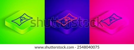 Isometric line Wide angle picture icon isolated on green, blue and pink background. Panorama view. Square button. Vector